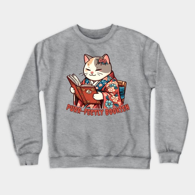 Reading cat Crewneck Sweatshirt by Japanese Fever